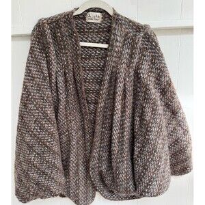 Vintage LAISE ADZER COCOON Jacket Sweater Cardigan Brown Knot Poncho Shawl Bat